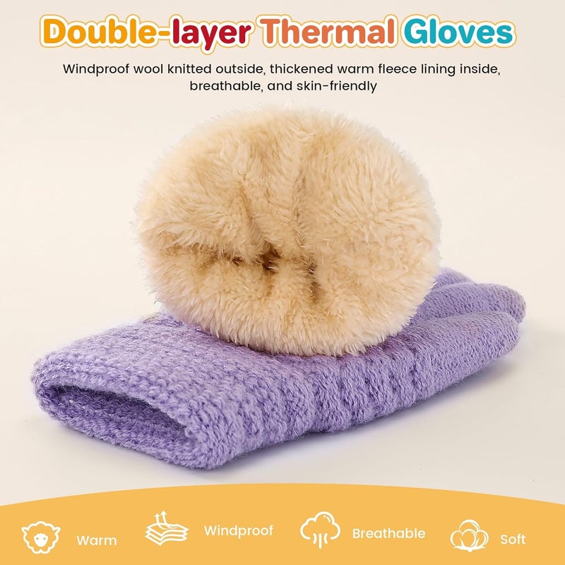 Clothclose Kids Winter Gloves for Boys Girls, Warm Winter Gloves for Kid, Knit Cable Fleece Lined Toddler Kids Glove Mitten - Image 4